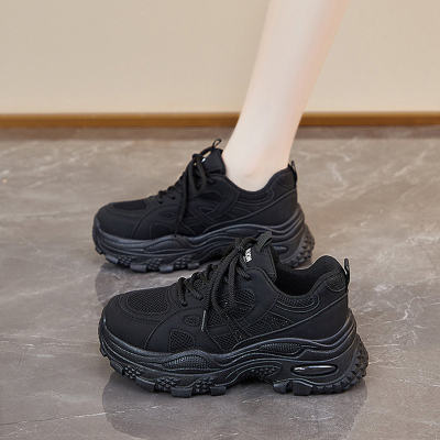 老爹鞋女2025新款秋季高级感黑色运动鞋配阔腿裤厚底松糕鞋显脚小