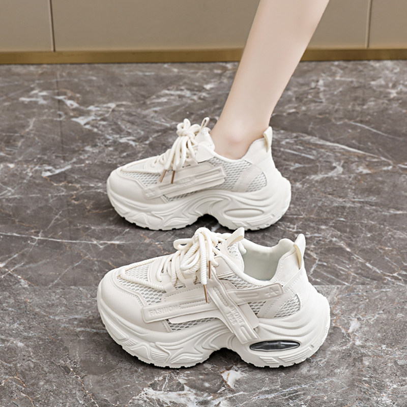 白色老爹鞋女2025新款秋季厚底松糕鞋百搭小白鞋设计感休闲运动鞋
