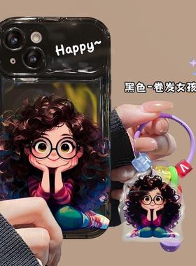 卷发女孩适用OPPORe手机壳reno10/9/8/7/6pro新款5k翻盖findx5/x3镜子a96女a58x/a55/a57/a56s