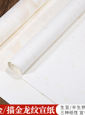 四尺宣纸白色洒金描金龙纹生宣半生熟宣对开书法国画专用安徽泾县
