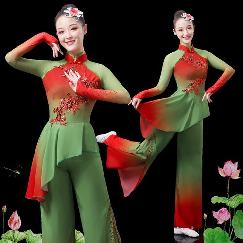 古典舞演出服2025新款夏季中国风胶州秧歌服画茶闲情抒采茶舞套装