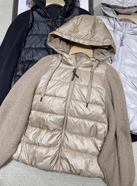 大厂尖货~BC连帽抽绳山羊绒拼接白鹅绒拉链羽绒服外套