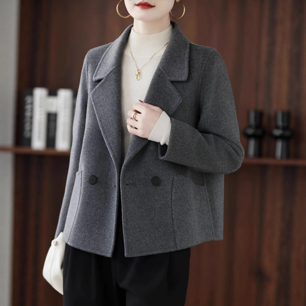 毛呢短款小西装外套女100%羊毛秋冬新款时尚休闲小个子西服领
