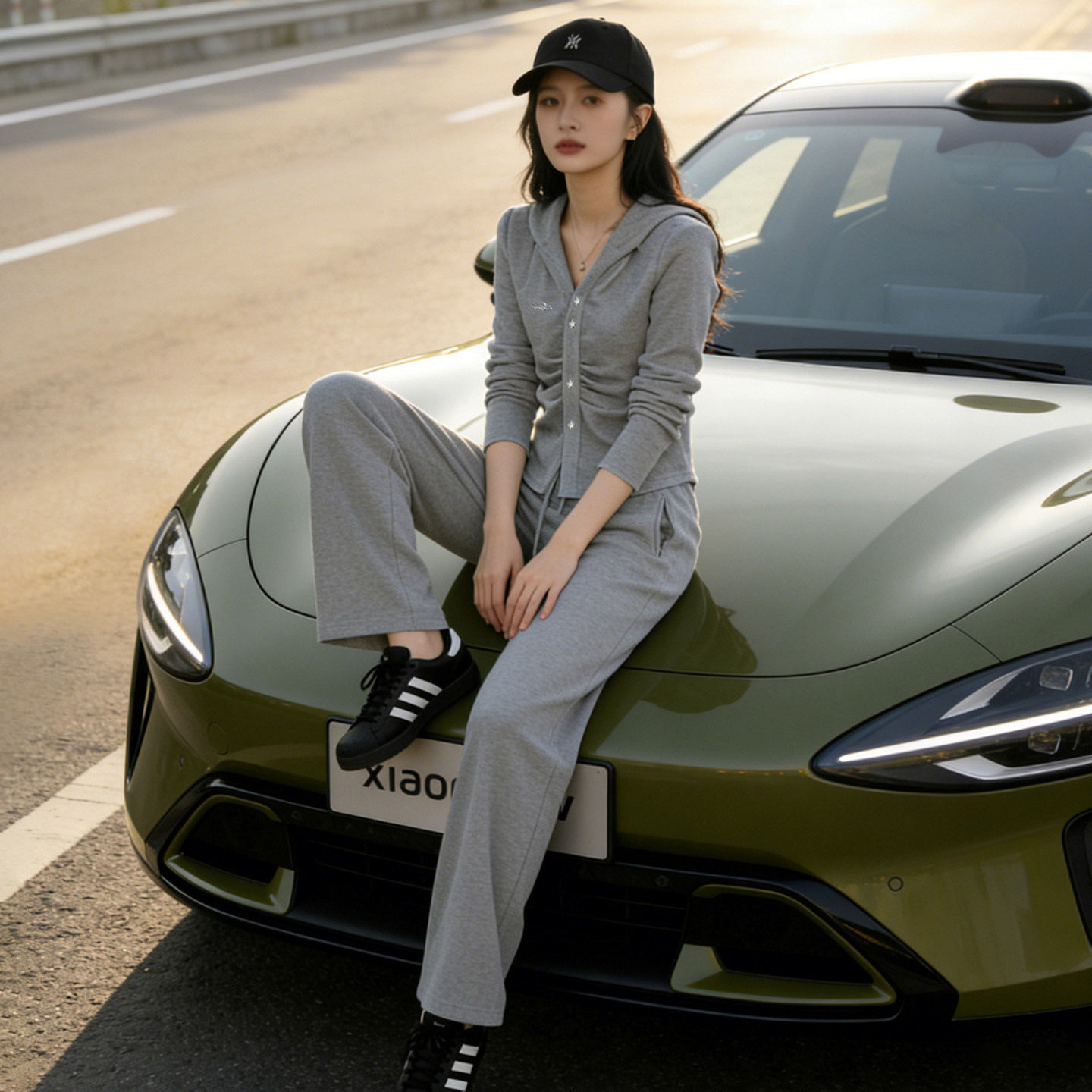 2026春季欧货灰色休闲运动套装女装时尚减龄长袖上衣阔腿裤两件套