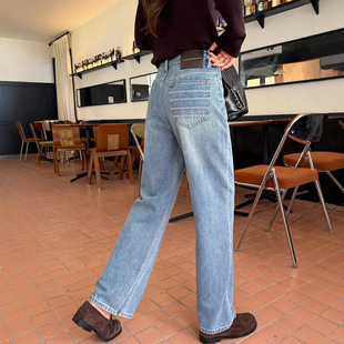 子牛仔蓝窄版 裤 阔腿裤 女秋季 版 显瘦百搭高腰直筒牛仔裤 型超好看