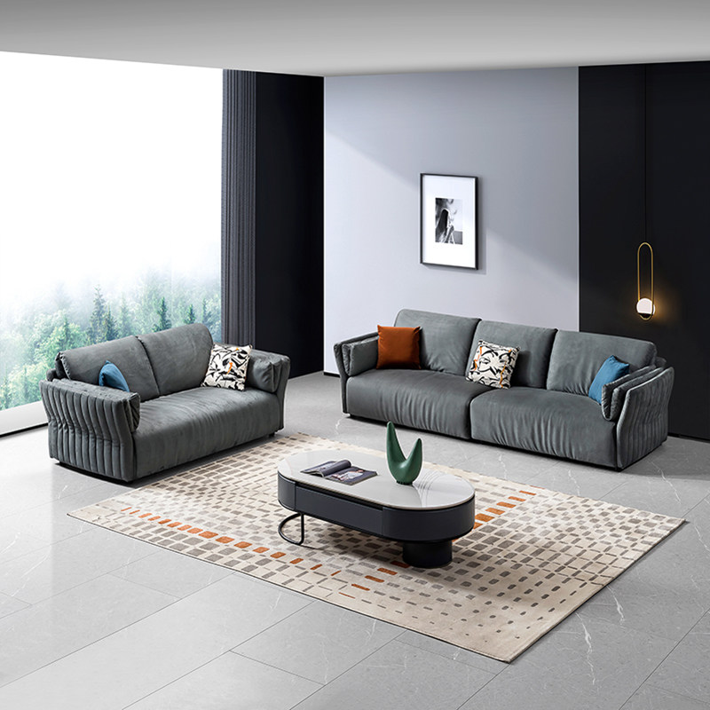 巨田家居麂皮绒沙发轻奢贵妃组合意式客厅现代型皮艺2101