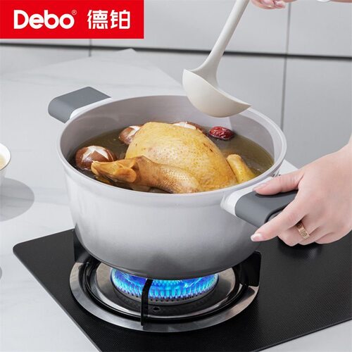 Debo德铂不粘有钛汤锅家用高颜值陶瓷双耳带盖不粘辅食奶锅通用
