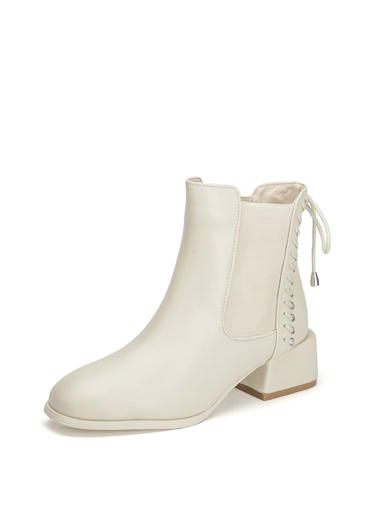 STAR SAME WHITE BOOTS CHELSEA BOOTS WOMENS BLOCK HEEL MIDDLE HEEL 2024 NEW SKINNY BOOTS MARTIN BOOTS WOMEN