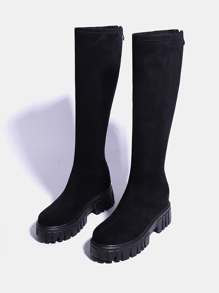 INTERNET CELEBRITY HIGH STRETCH BOOTS INNER HEIGHT SMALL WOMENS BOOTS THICK-SOLED LONG WEDGES MEDIUM THIN SOCK BOOTS