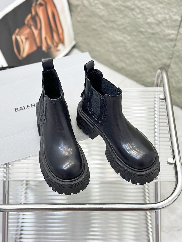 INTERNET CELEBRITY LEATHER PLATFORM MARTIN BOOTS WOMENS WINTER 2024 VERSATILE SKINNY RETRO CHIMNEY FLATFORM CHELSEA BOOTS