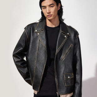 1SM431009H 外套 TRENDIANO秋冬新款 复古感拉链机车皮衣男款