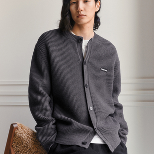 TRENDIANO2025冬季新款全羊毛保暖毛织男款开衫外套 1SC4031310