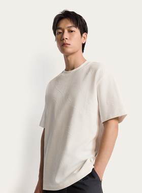 TRENDIANO涤棉立体提花短袖T恤男士夏季圆领上衣1ST2021060