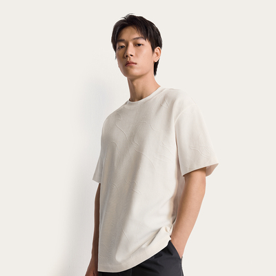 TRENDIANO涤棉立体提花短袖T恤男士夏季圆领上衣1ST2021060