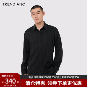 TRENDIANO不规则压褶休闲衬衫秋季翻领内搭长袖上衣男