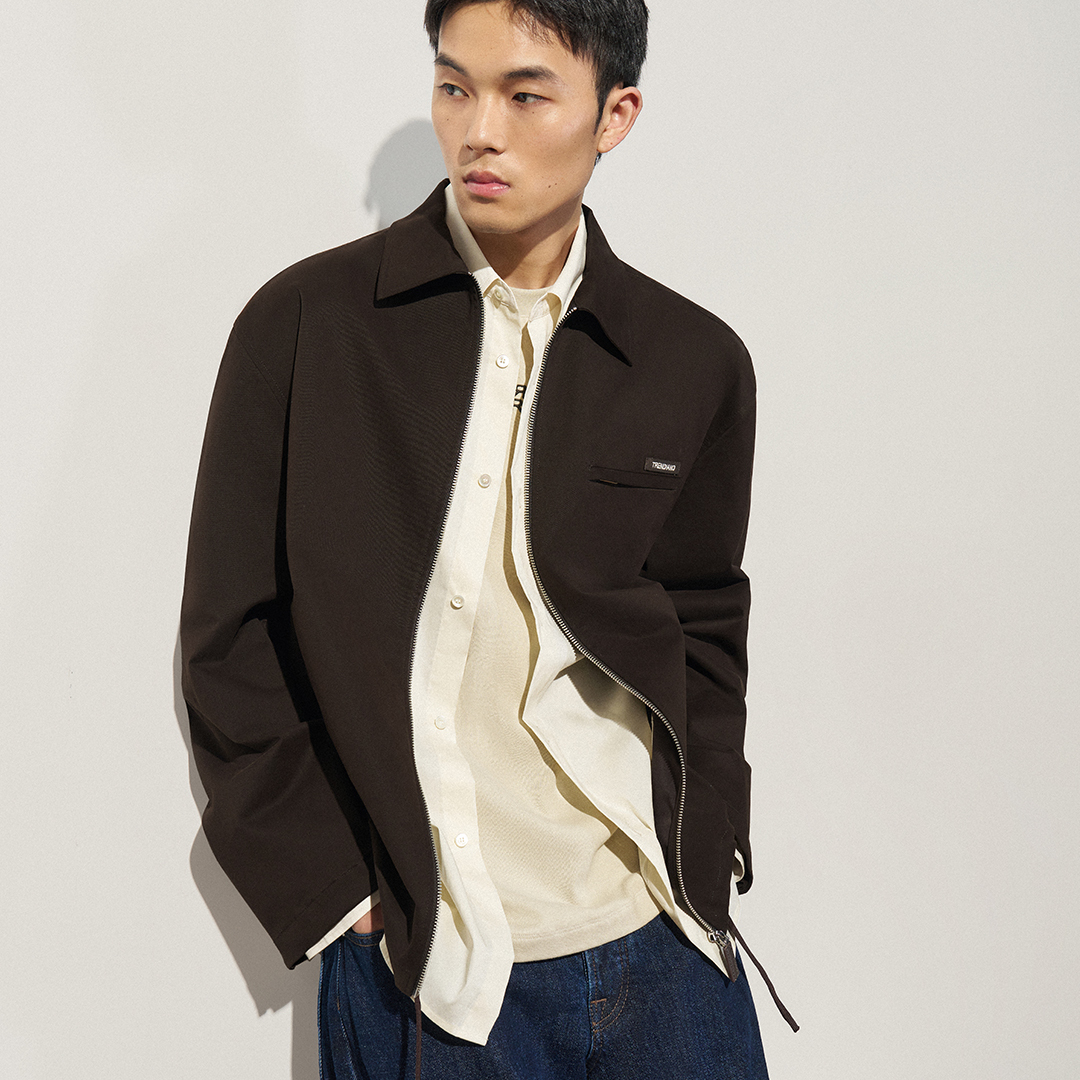 秋冬新款经典重磅翻领拉链外套