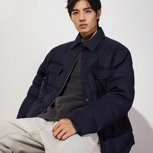 TRENDIANO2025秋冬新款羊毛骨感百搭翻领男款羽绒服 1SM433055H