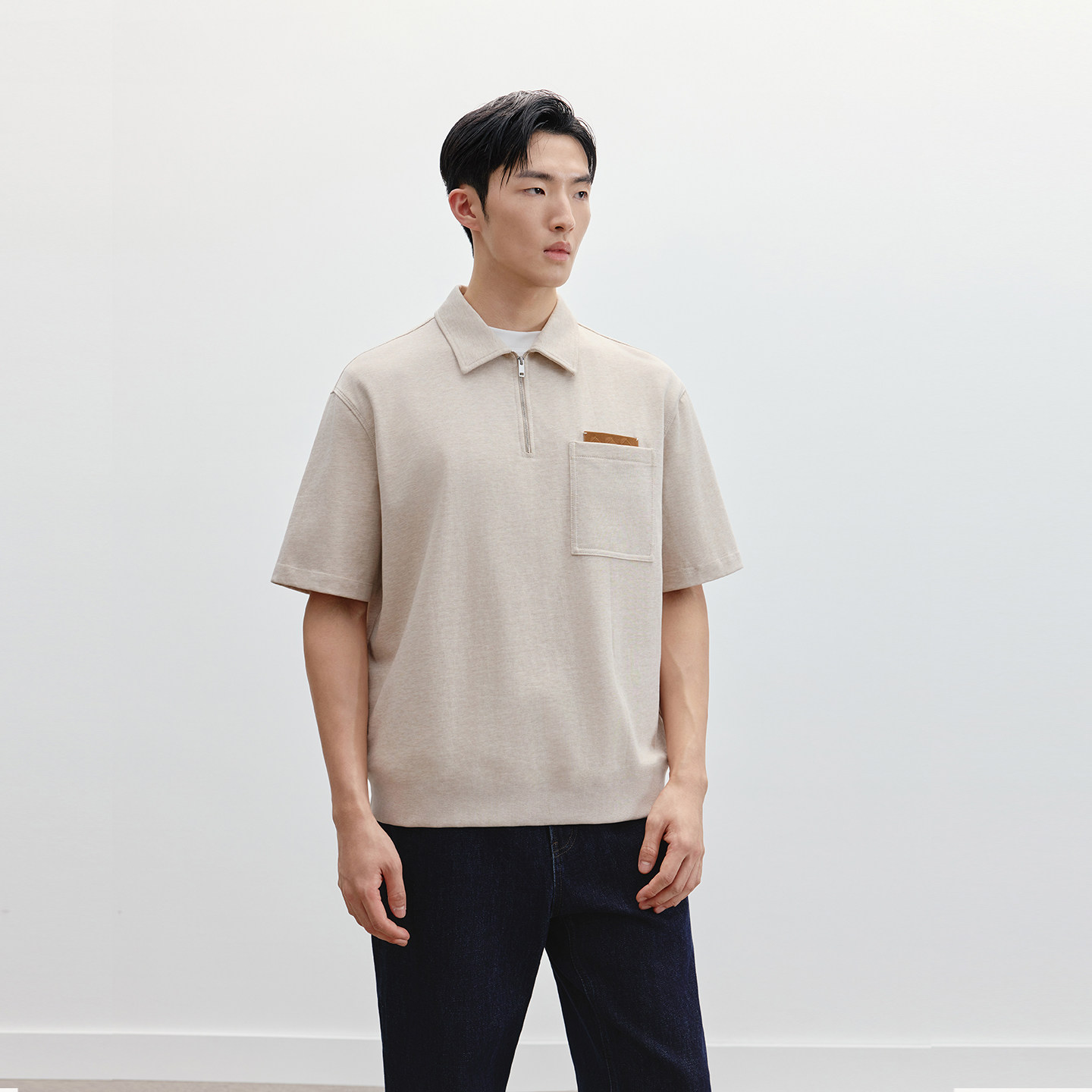 TRENDIANO2026新款春季重磅全棉半拉链男休闲polo短袖 1ME1020380