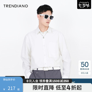 时尚 休闲纯色宽松翻领长袖 男装 衬衫 新款 TRENDIANO官方夏季