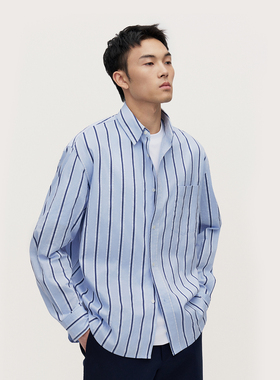 TRENDIANO2025新款纯棉条纹男士长袖衬衫 1SM1011470
