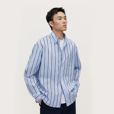 TRENDIANO春秋纯棉条纹衬衫男士休闲长袖衬衣 1SM1011470
