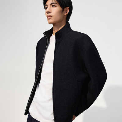TRENDIANO2025冬季新款羊毛针织翻领拉链保暖男款外套 1SE4340350