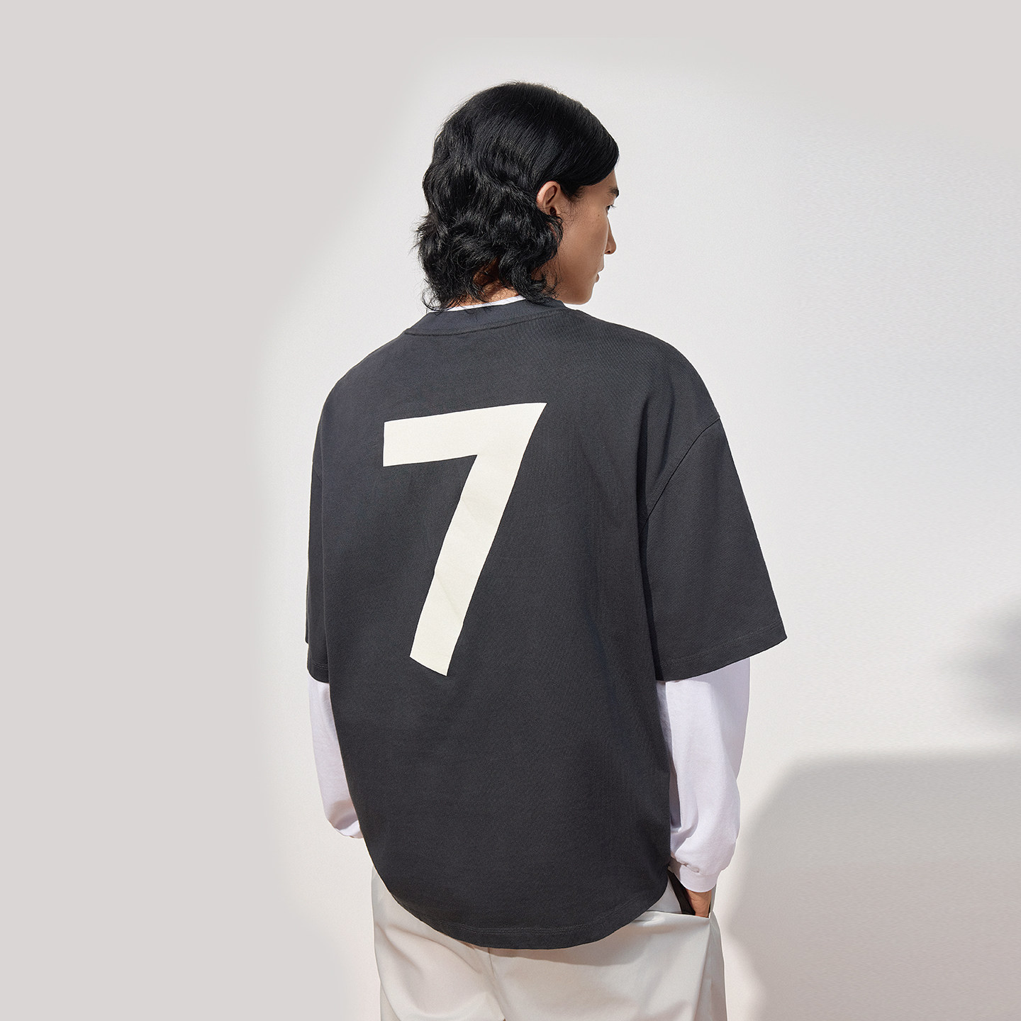 TRENDIANO男装圆领短袖T恤夏季新款印花纯棉落肩休闲宽松上衣