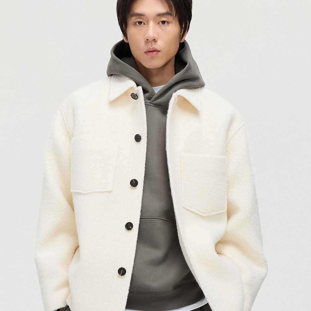 TRENDIANO2025秋冬新款绵羊毛混纺纽扣男士毛呢外套 1ST1340840