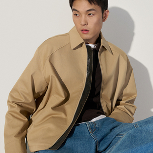 TRENDIANO休闲翻领外套2025秋冬新款涤棉重磅宽松斜纹风夹克上衣