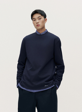 TRENDIANO2025新款纯棉圆领长袖纯色内搭男士长袖T恤 1SM1020270