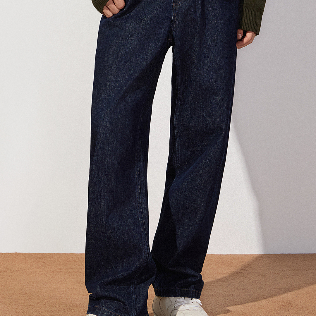 TRENDIANO2025秋冬新款全棉复古中直筒男款牛仔长裤 1SC406192D