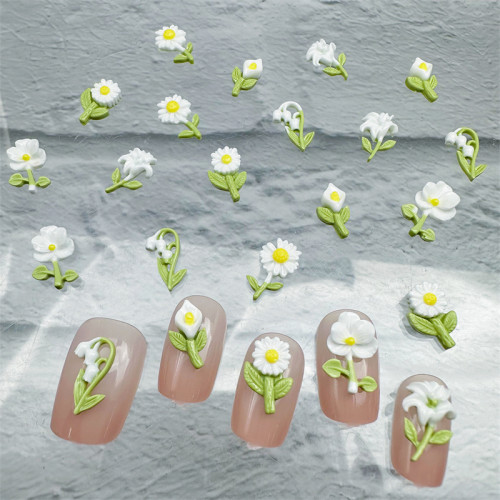 新款网红小清新仿真铃兰蝴蝶兰小雏菊花朵甜美贴片DIY美甲饰品钻