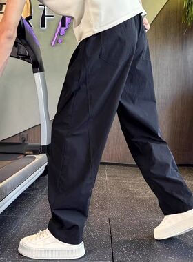 男款弯刀直筒裤痞帅宽松阔腿裤黑色男裤春秋新款运动休闲裤子