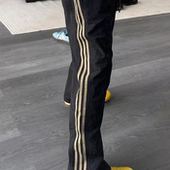 美式 夏季 速干工装 裤 2025黑色条纹裤 三条杠直筒运动休闲长裤 子男款