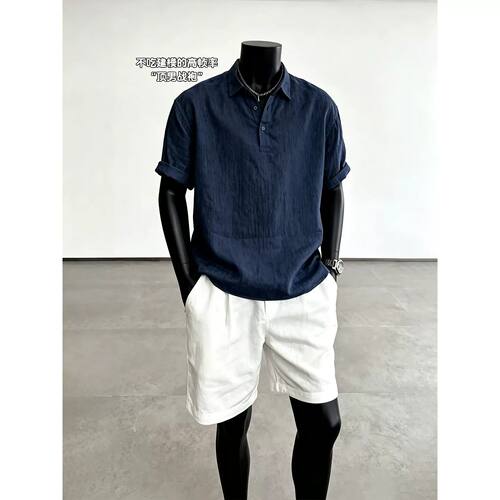 老钱风男装夏cleanfit淡人高智穿搭polo衫短裤一整套