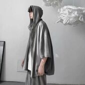 帅气大码 衬衣防晒外穿 半袖 慵懒风日系复古衬衫 男女ins连帽夏薄款