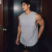 上衣热烫印花健身螺纹背心 运动休闲背心男装 夏季 洛杉矶街头美式