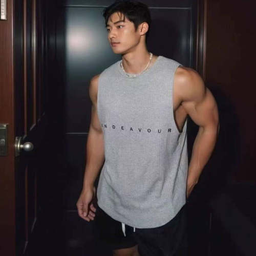 夏季洛杉矶街头美式运动休闲背心男装上衣热烫印花健身螺纹背心