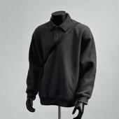 华夫格美式 上衣服潮 休闲POLO领春秋卫衣男女简约百搭纯色宽松长袖