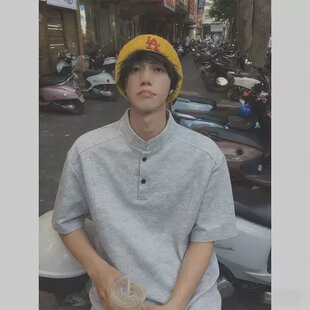 浅灰色亨利领短袖男款夏季cleanfit穿搭正肩t恤拼接boxy重磅半袖