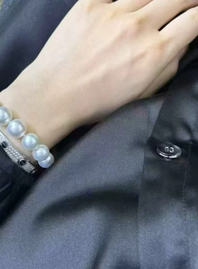 新款大颗气质天然淡水珍珠手链圆形手饰9-12白色简约高贵豪华手串