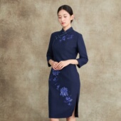 复古刺绣立领七分袖 短旗袍 国风裙 新中式 妈妈装