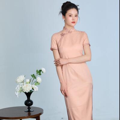 素心从简-手工盘扣桑蚕丝真丝花罗长旗袍