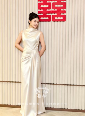 格格无袖新娘订婚礼服连衣裙新款高级轻奢敬酒晚礼服连身裙旗袍