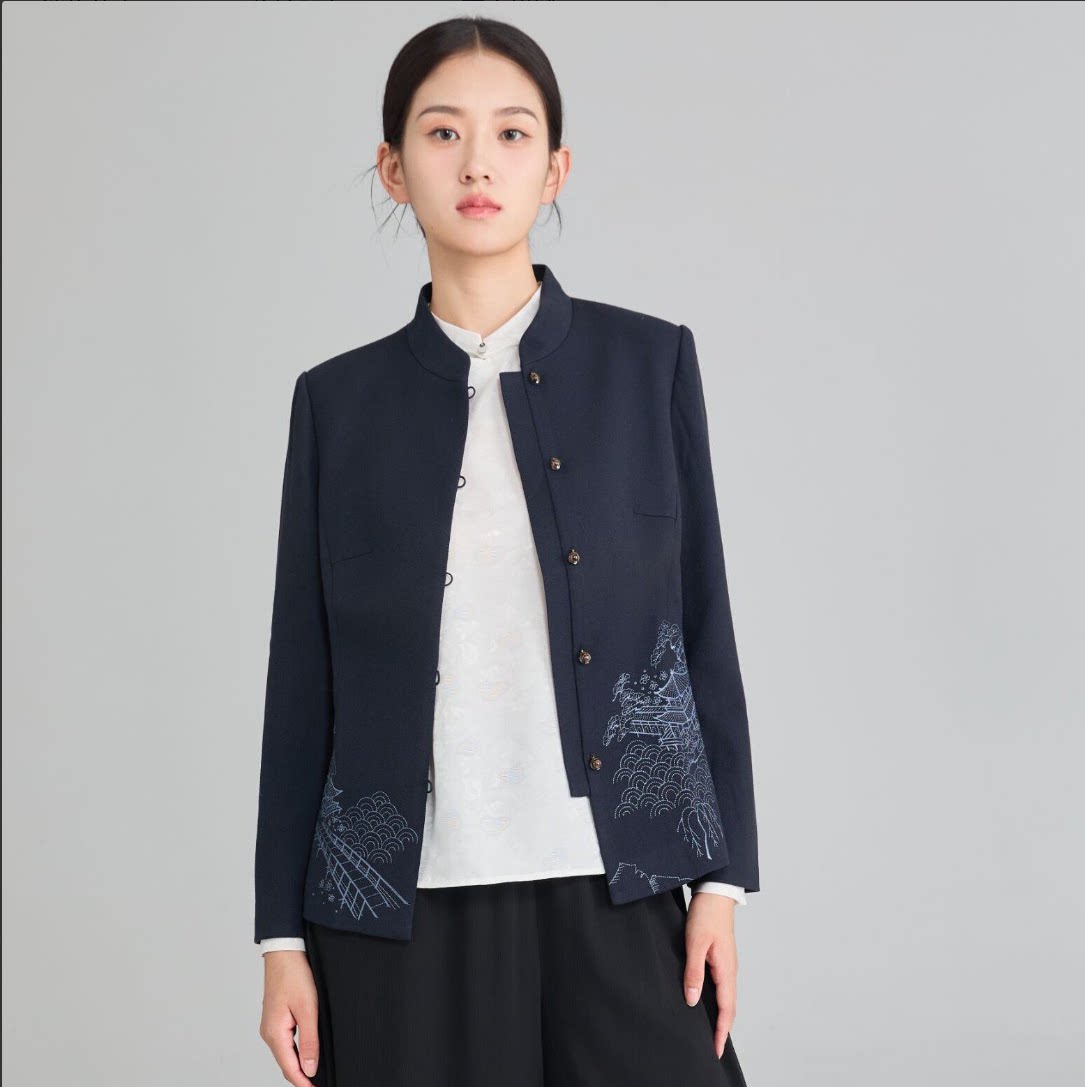 素心从简中式妈妈装 中国风复古刺绣对襟立领上衣