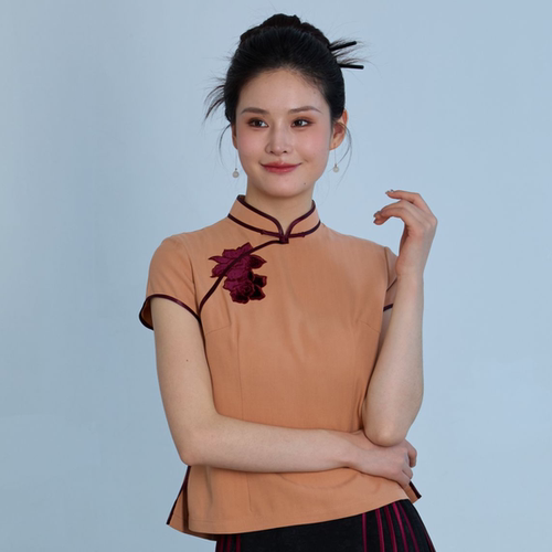 格格-桑蚕丝真丝贴补绣手单层手工盘扣立领短款国风新中式上衣