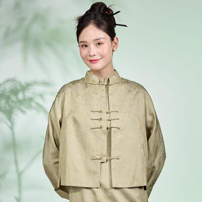 琉璃月华-手工盘扣提花立领对襟上衣