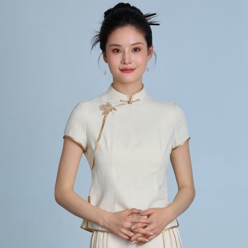 素心从简-贴补绣手工盘扣中国风新中式立领衬衫女夏国风仪式感
