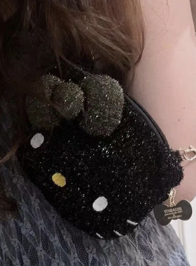 狠狠心动的hellokitty包包！黑色blingbling～kitty大脸包斜挎包