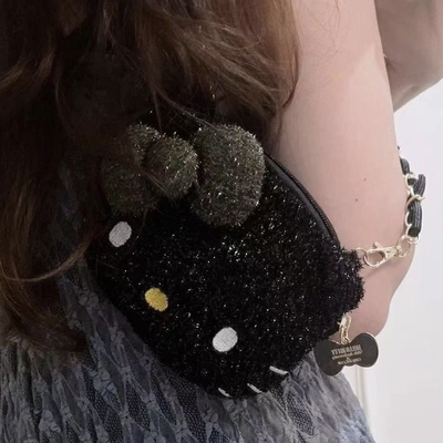 狠狠心动的hellokitty包包！黑色blingbling～kitty大脸包斜挎包